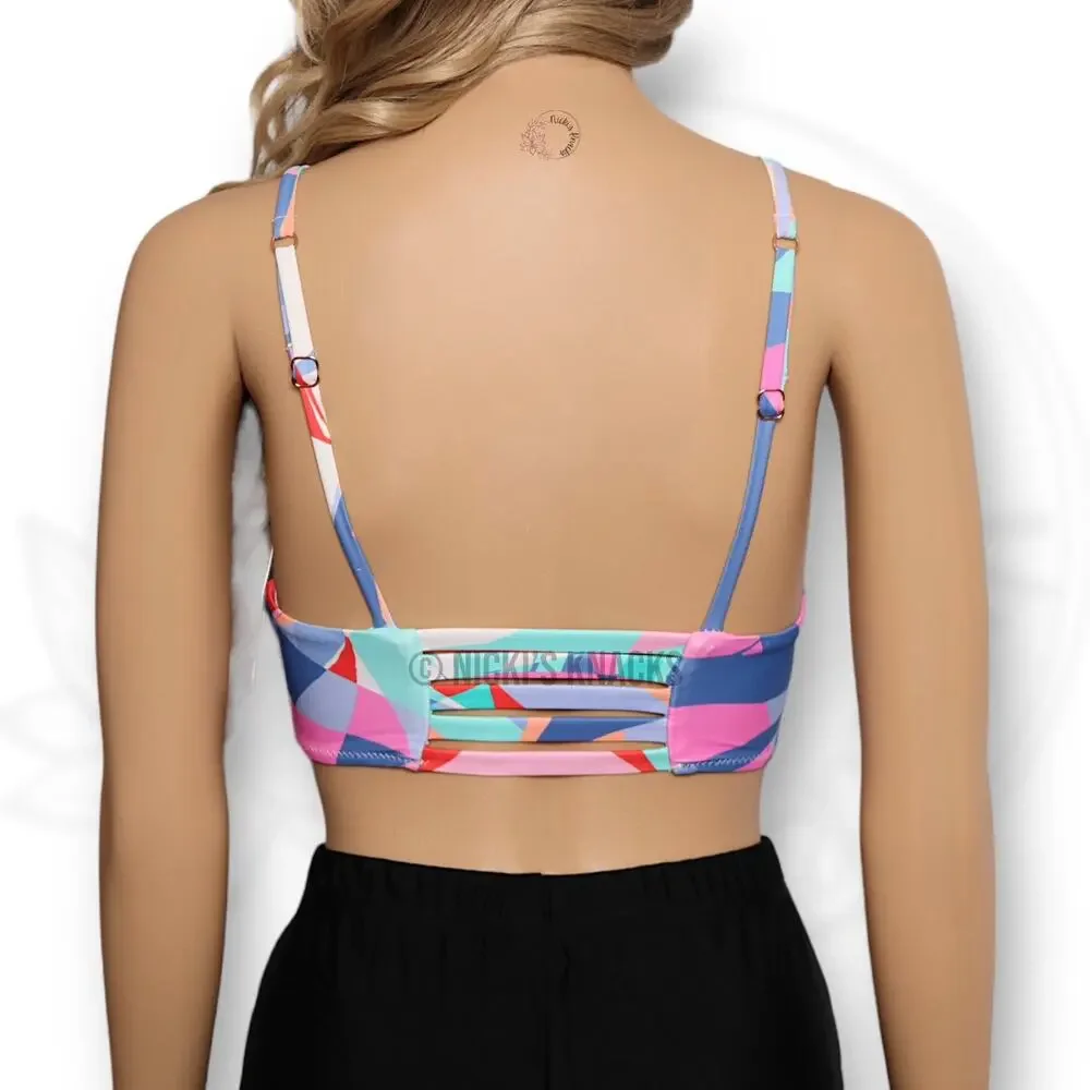 Raisins Kaori Square Neck Bikini Top Multicolor Strappy Back Swimwear Size XS